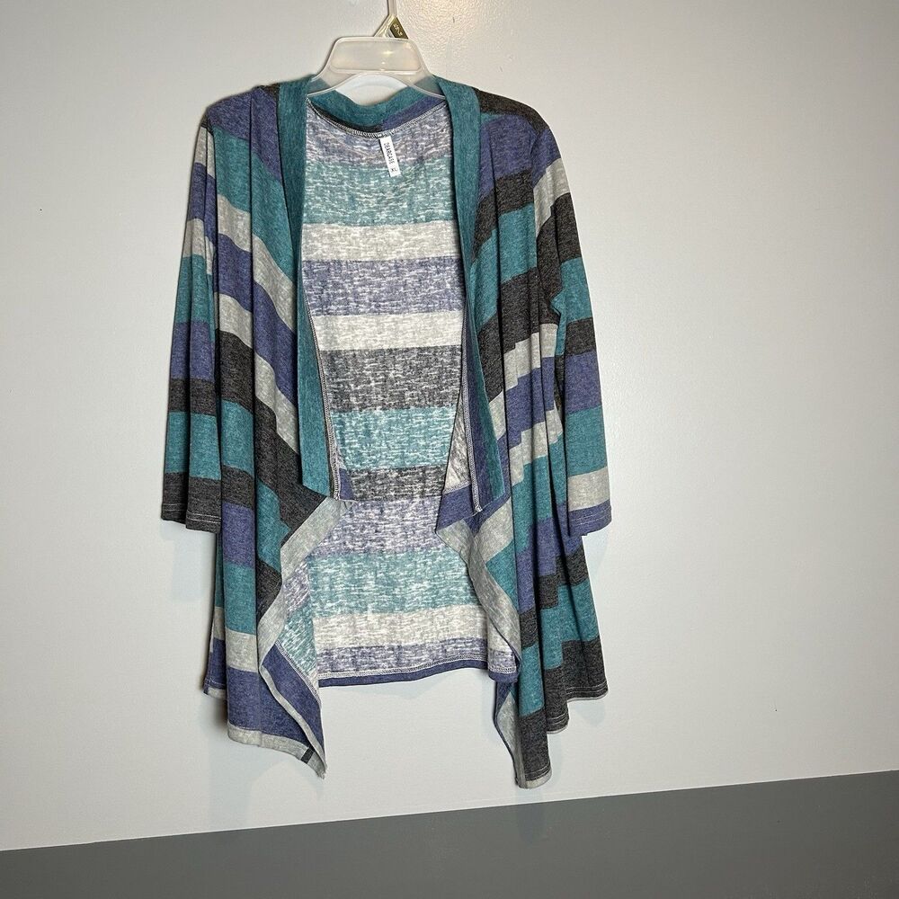 DEARCASE Womens 3/4 Sleeve Cardigans Striped Printed Open Front Draped Kimono XL